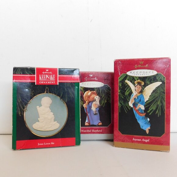 Hallmark Keepsake Religious Theme Ornament Lot Shepard Ange Jesus Loves Me Cameo - Picture 1 of 7